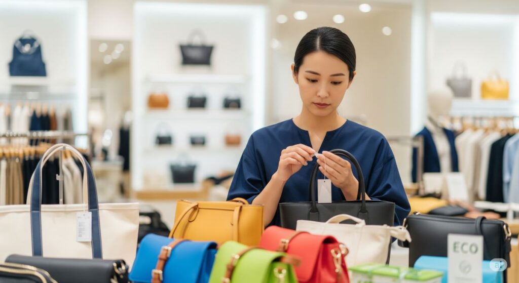 動物由来の製品を避けて代替素材を選ぶヴィーガンの日本人女性