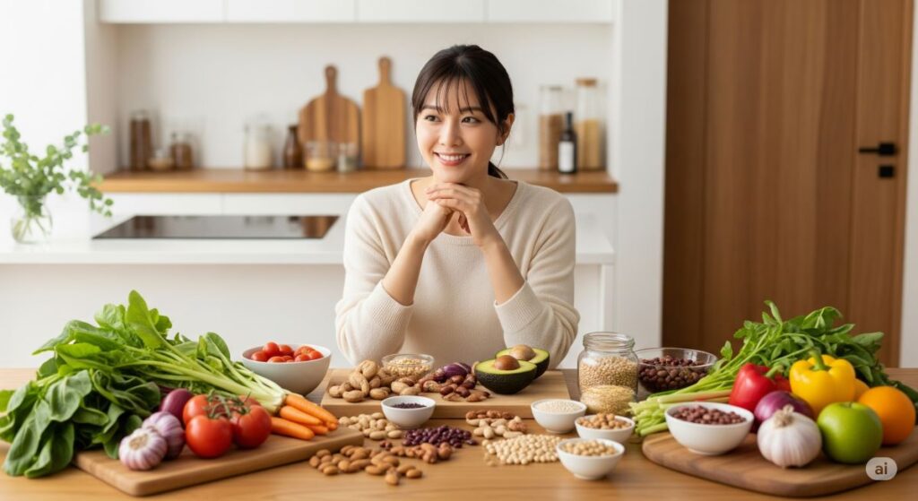 栄養バランスを考慮した植物性食品の食事を摂る日本人女性