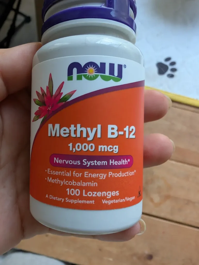 実際に摂取しているNOWのヴィーガン対応メチルコバラミン(ビタミンB12)1000mcgのボトル
