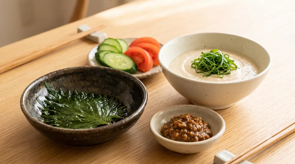 大葉のしょうゆ漬け、大葉みそ、大葉と豆腐の油なしクリーム